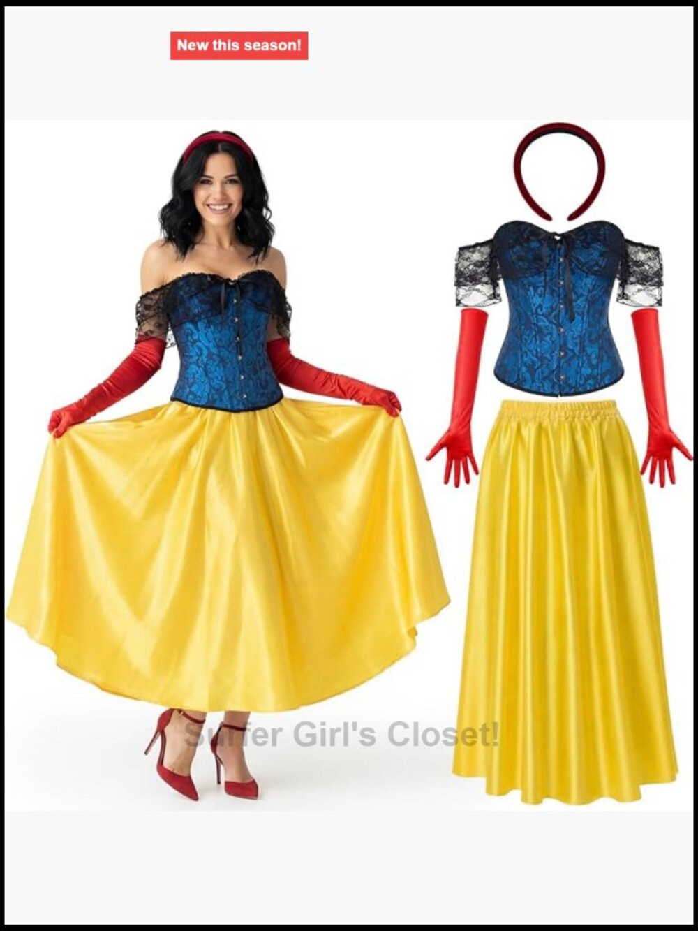 Women's Princess Corset Costume Set with Skirt, Gloves, Hairband for Cosplay